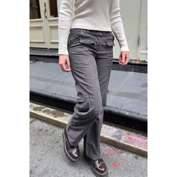 Brandy Melville Pants - Brandy Melville Women's Adjustable Waist Kim Cargo Pants GREY Cotton One Size